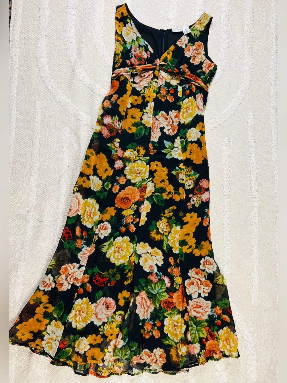 Vintage 90s Floral Midi/Maxi Dress – Black Floral Dress – Fits XS/S